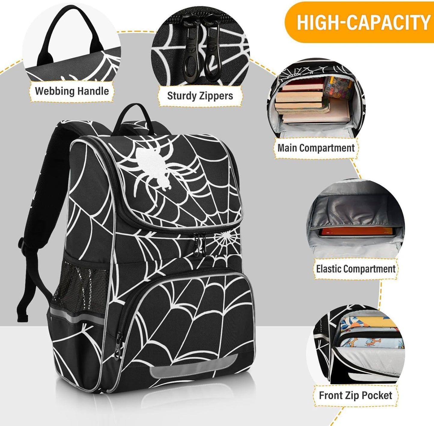 Goth Spider Web Cute Backpack For Girls Kids Backpack Boys Teen School Bag Bookbag Travel Daypacks