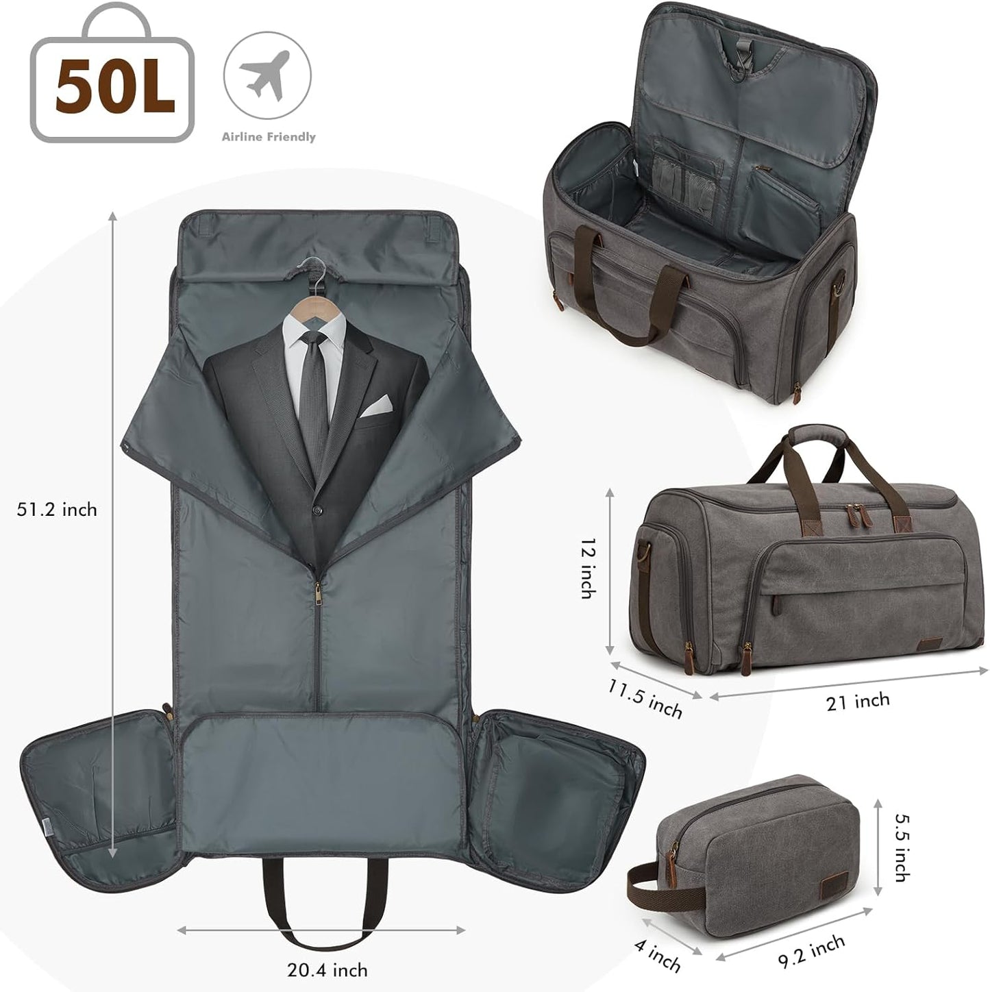 S-ZONE Carry On Garment Bag for Travel Convertible Garment Duffle Bag Suit Bags for Men Women