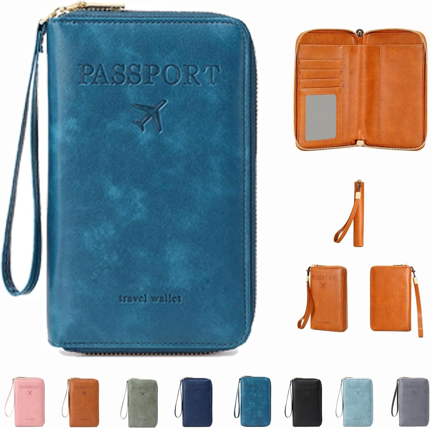 Similarbe RFID Passport Wallet,Similarbe Multi-Functional RFID Passport Wallet,Travel Wallet for Women Men - ID Card Organizer with Anti-Theft,Slim Leather Cover for Credit Cards,Cash (E)
