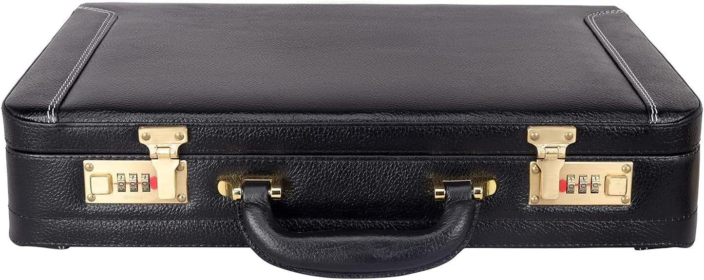 Full Grain Leather Briefcase Attache Case For Unisex Size L18 x W5 x H12 Inches Expandable Briefcase Bag