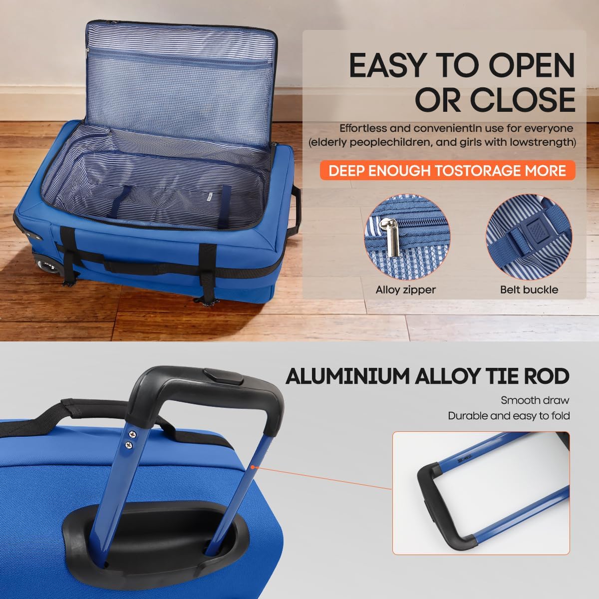 （20''/26''/30''）3-Piece Set,Luggage Sets 3 Piece,Rolling Duffle Bag w/Handle,Carry on Luggage Travel Duffle Bags for Man Women# Blue