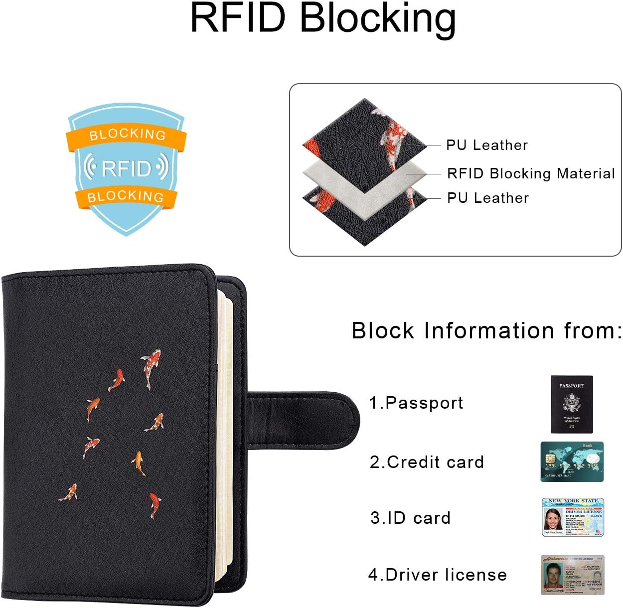 WALNEW Passport Holder for Travel, RFID Passport Cover Wallet for Women Men, PU Leather Passport Book Card Holder Case with Pen, Travelling Essentials for Flying