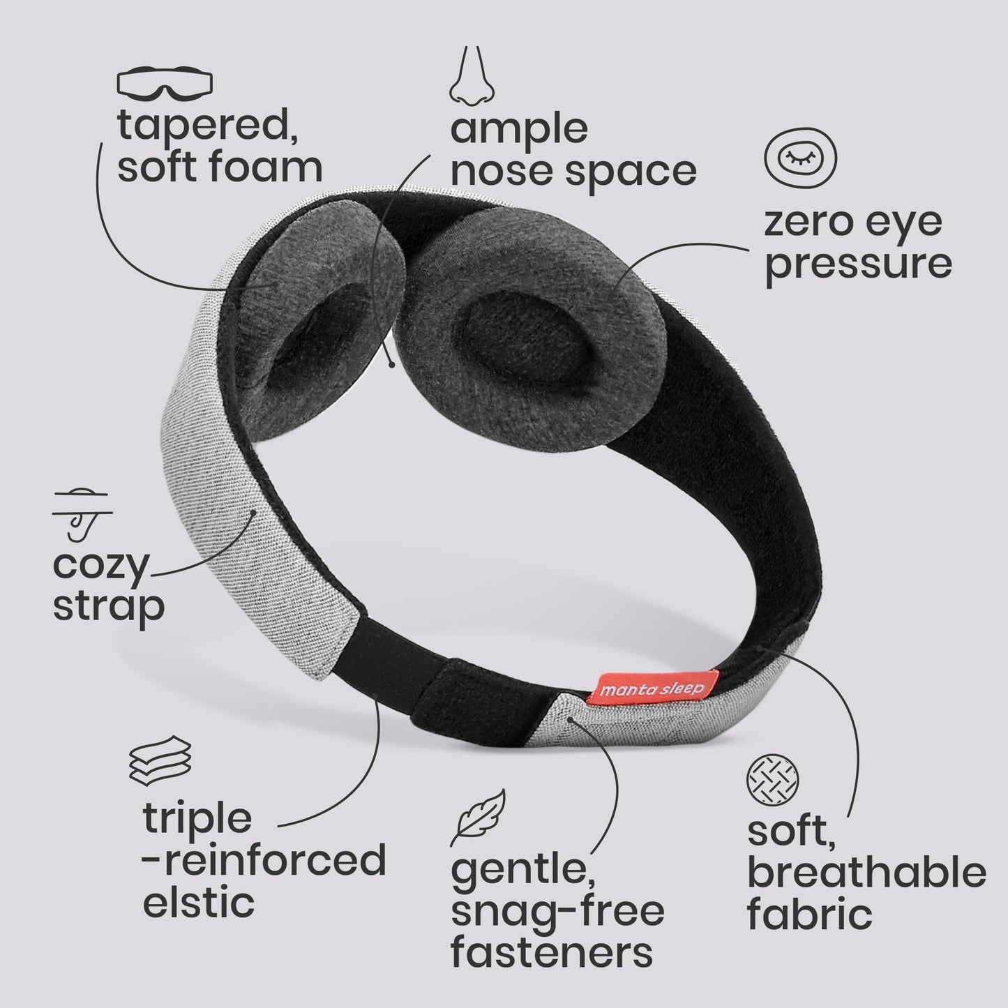 Manta Original Sleep Mask - Maximum Blackout Sleep Mask for Deep Sleep, Adjustable with Detachable