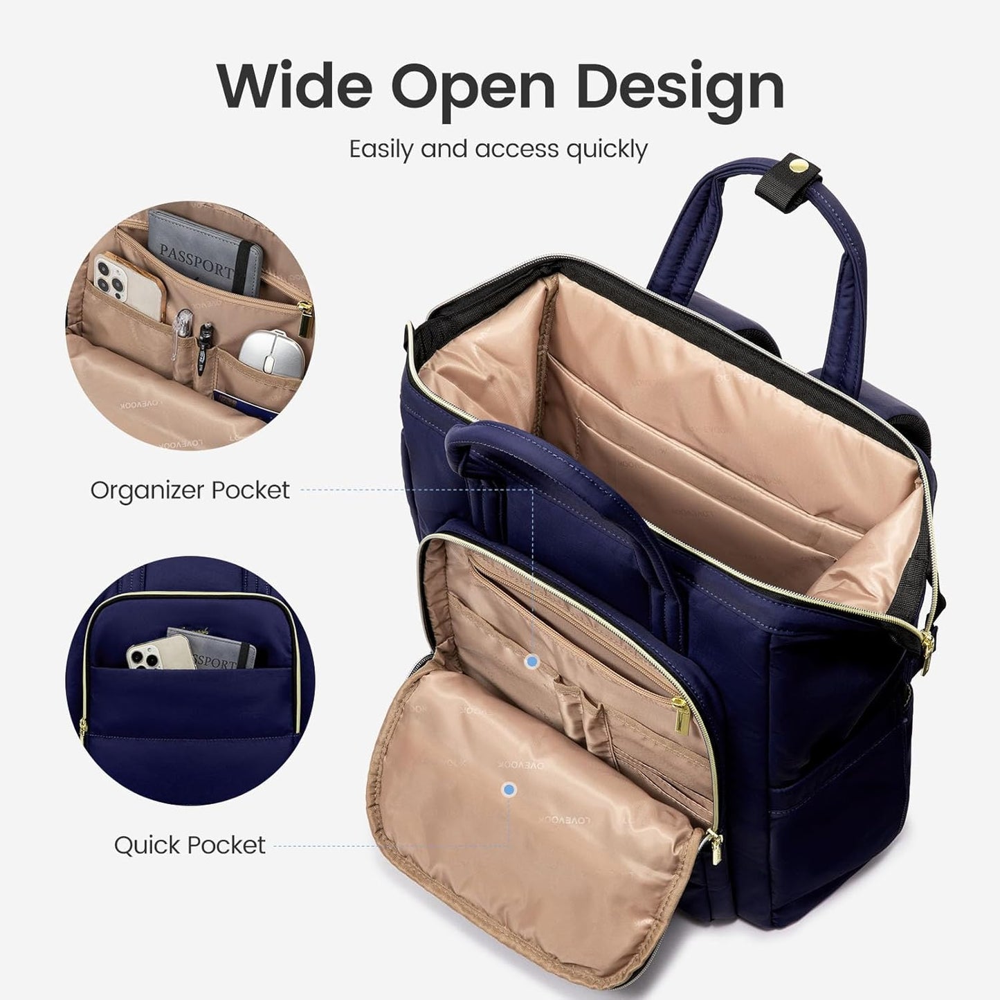 LOVEVOOK Laptop Backpack Women 15.6 inch,Lightweight Puffer Travel Backpacks for Women,Quilted Laptop Bag Computer Work Teacher Nurse Backpack,Womens Backpack Purse for College Business,Dark Blue