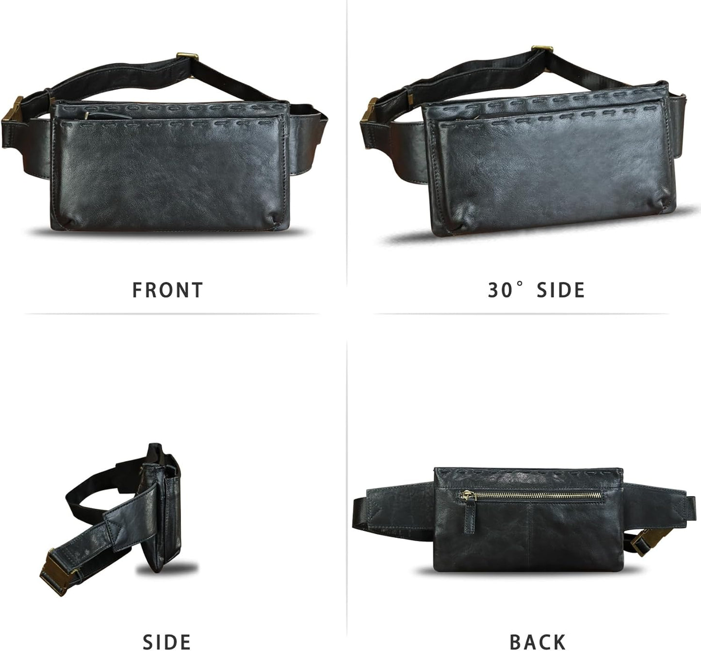 LRTO Genuine Leather Waist Bag Fanny Packs Hip Bag for Women and Men Real Leather Small Fanny Bag Sling Bag Crossbody Bags Chest Purses (Black), LRTO-15006
