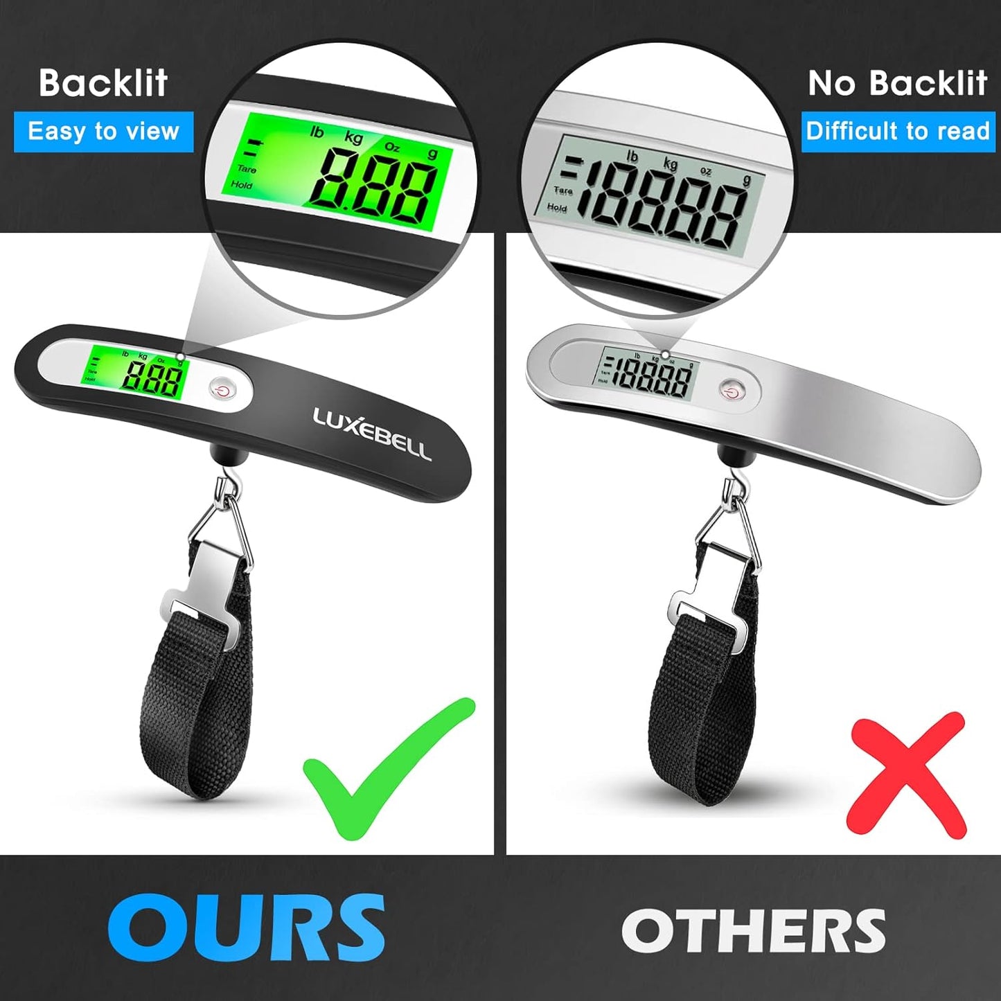 Digital Luggage Scale Vacation Travel Essentials Accessories Gifts for Traveler Portable Suitcase Handheld Weight Scale 110 lbs Hanging Baggage Travel Must Haves