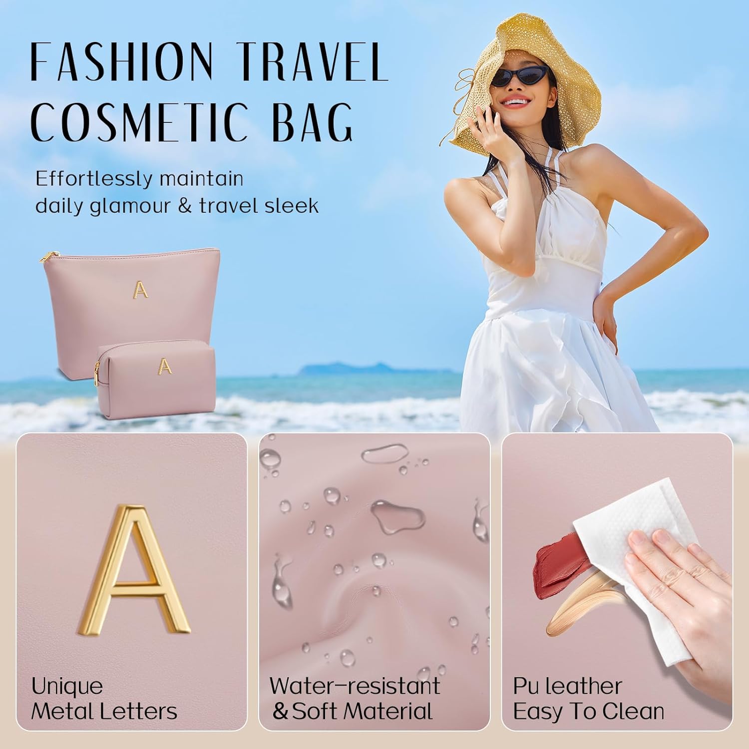 Women Gifts | Initial Makeup Bag Set for Girl Personalized Gifts for Bridesmaid Friend Graduation