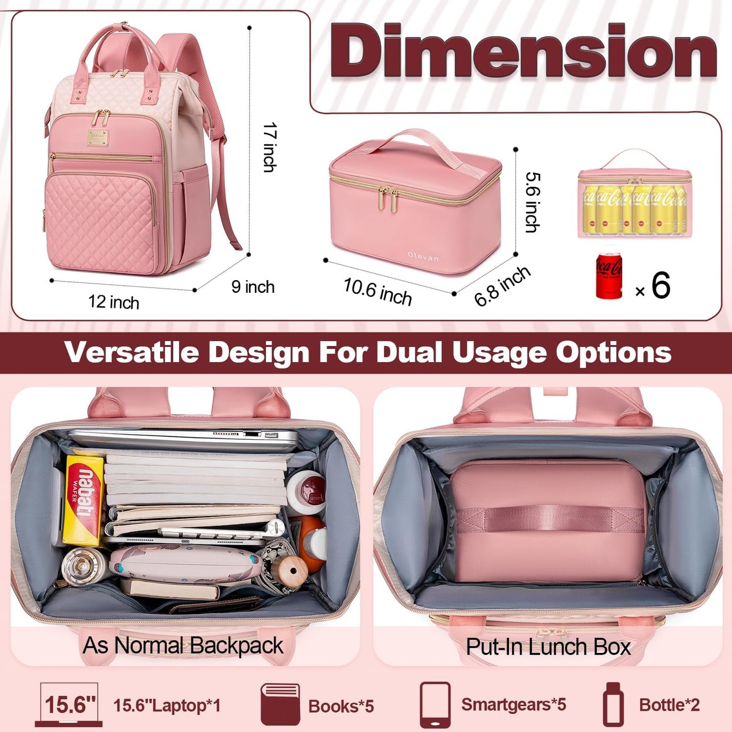 Lunch Backpack for Women, 15.6 inch Laptop Backpacks for Womens, Work Backpacks with Lunchbox,Insulated Back pack Cooler,Teacher Nurse Travel Backpack for Women