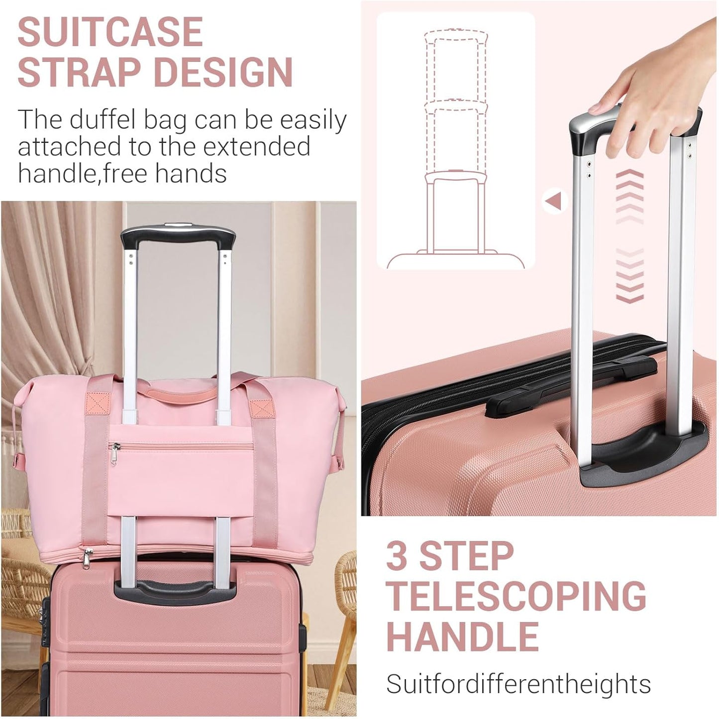 Kono Luggage Sets 3 Piece Set Hardshell Lightweight 12in 20in 24in 28in Carry On Suitcase with Spinner Wheels TSA Lock (Rose Gold,6 piece set)
