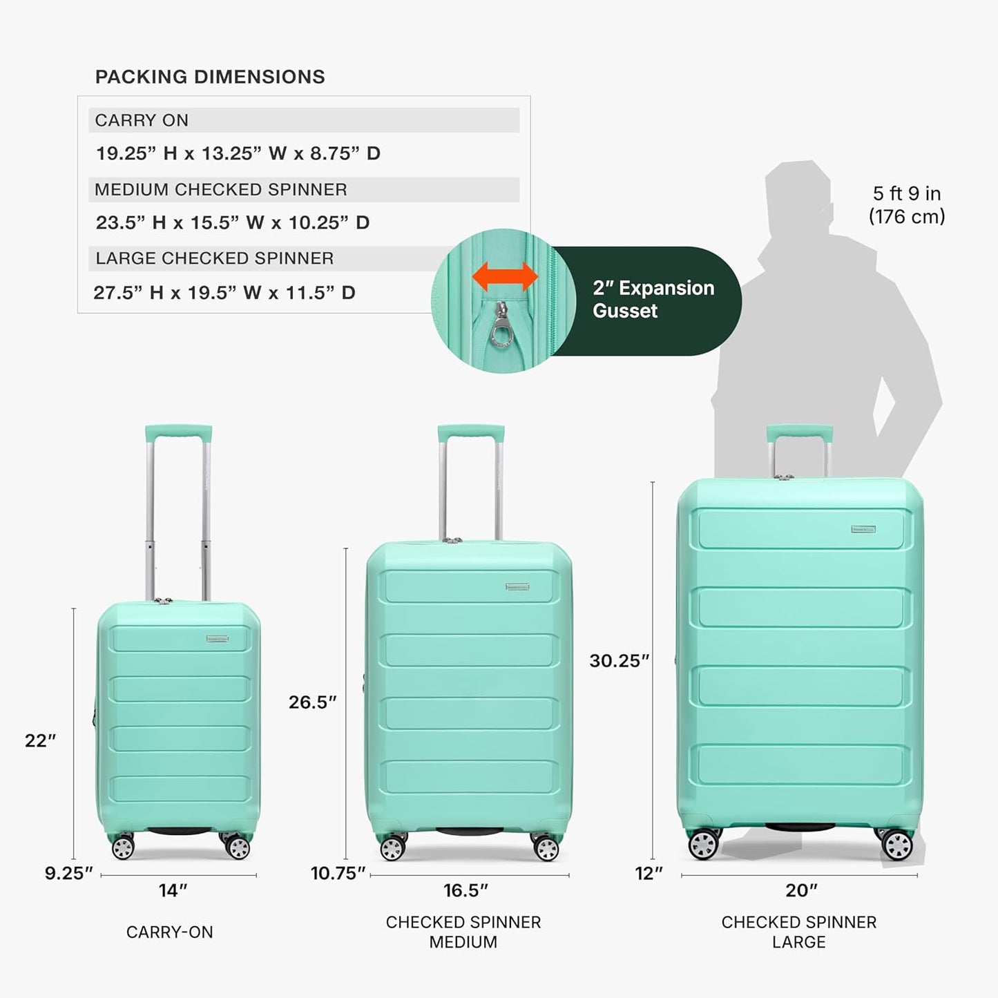Traveler's Choice Pagosa Indestructible Hardshell Expandable Spinner Luggage, Mint, 26-Inch Medium