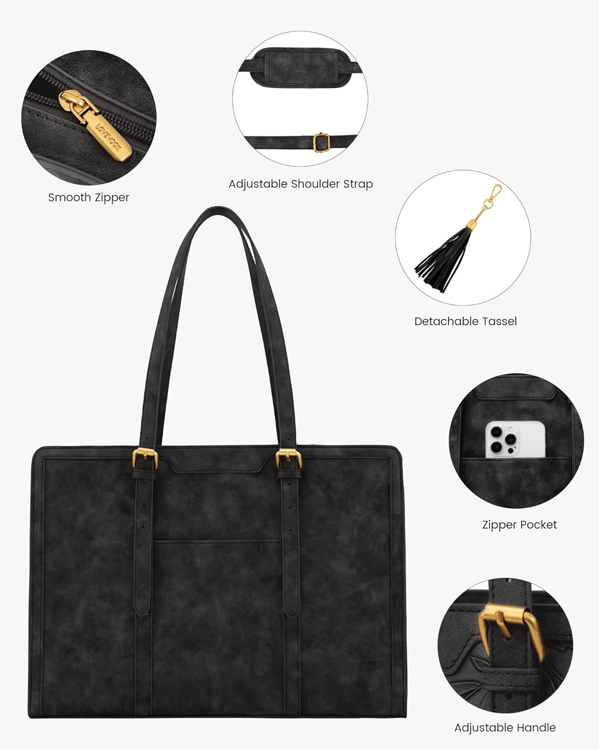 LOVEVOOK Laptop Bag for Women Vintage Leather Laptop Tote 15.6 inch Large Capacity Computer bag