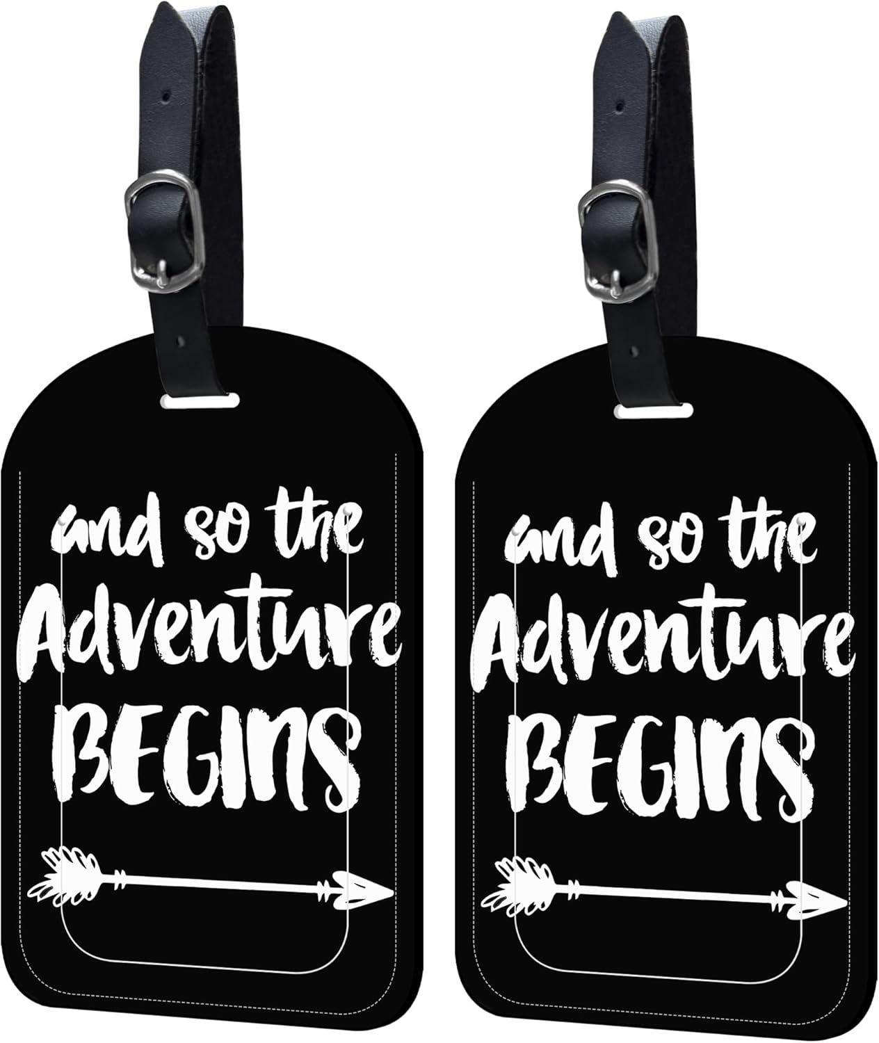 2 Pack Luggage Tags Adventure Begins PU Leather Baggage Handbag Suitcase Tags with Secure Strap