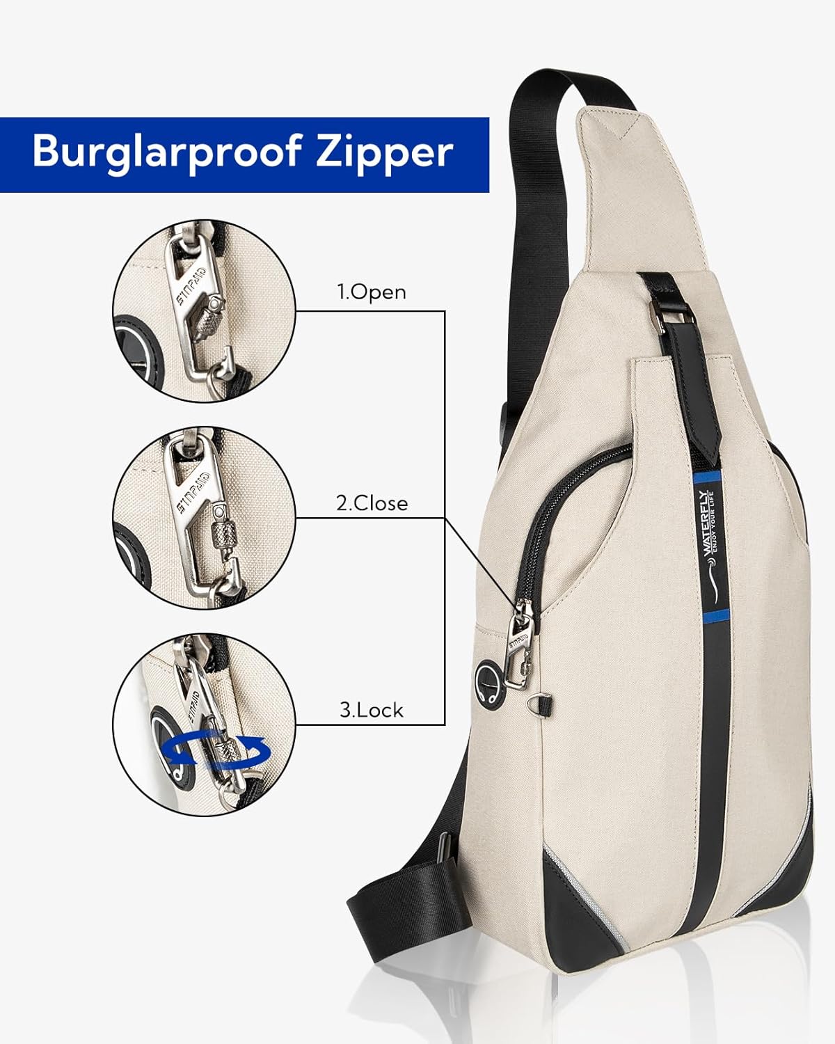 WATERFLY Medium Crossbody Sling Backpack Anti Theft Backpack for Traveling Chest Shoulder Bag
