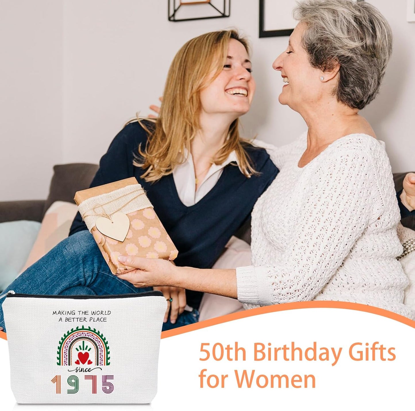50th Birthday Gifts for Her, Making the World a Better Place Since 1975 Birthday Gifts for Women, Makeup Pouch Gifts for 50 Year Old Woman Mom Sister Wife Friend Parents, Cosmetic Bag for Anniversary