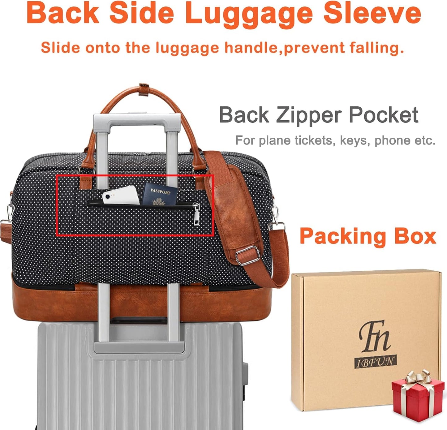 IBFUN Weekender Bags for Women, 21" Weekender Travel Bag, Travel Duffle Bag with Shoe Compartment Carry on Overnight Duffel Bag for Weekend Travel Business Trip, 3PCS