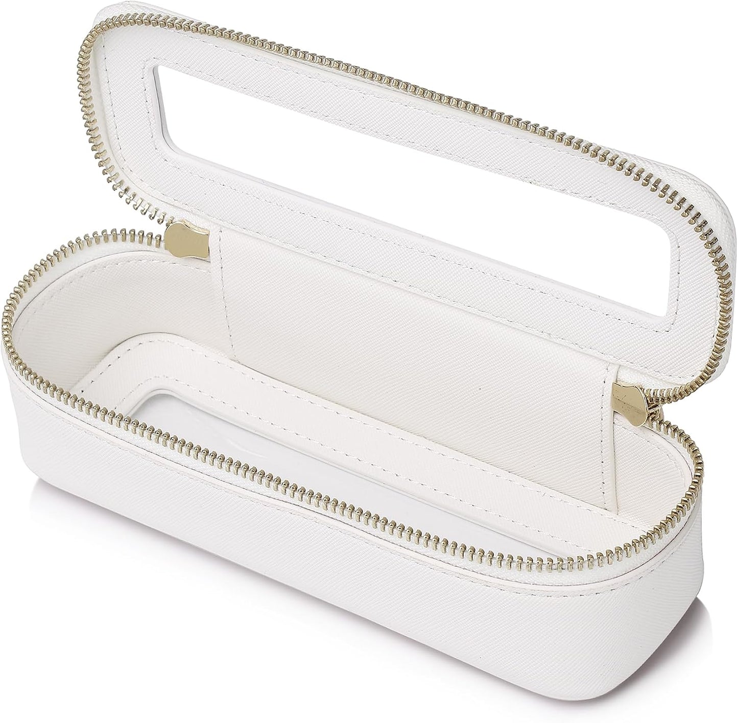 Makeup Brush Case Slim Clear Makeup Bag Travel Cosmetic Case and Waterproof Toiletry Makeup Bag with Zipper Purse Organizer for Women (White, Slim)