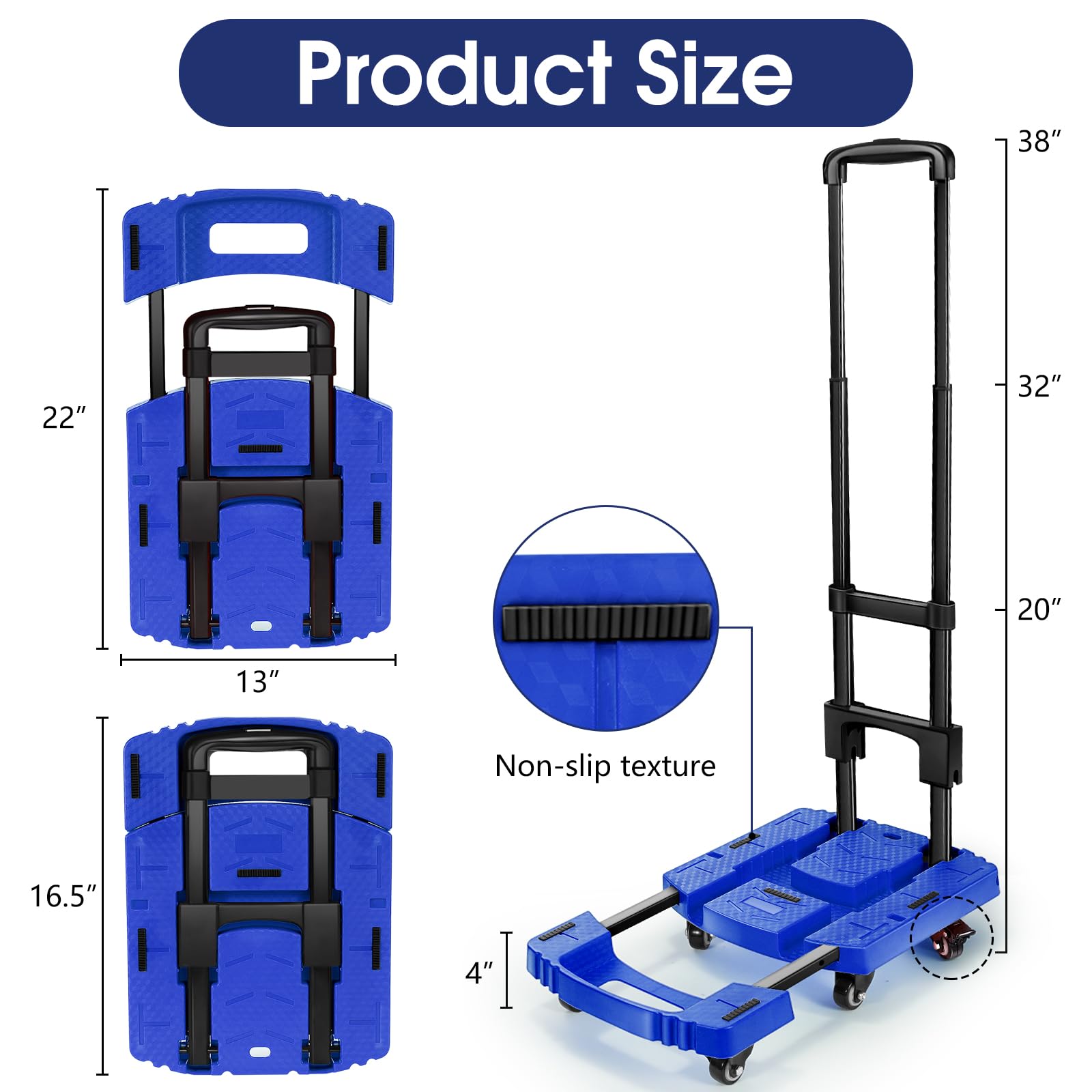 Voipvvii Folding Hand Truck 500lbs, Portable Heavy Duty Dolly Cart, 6 Wheels Collapsible Luggage