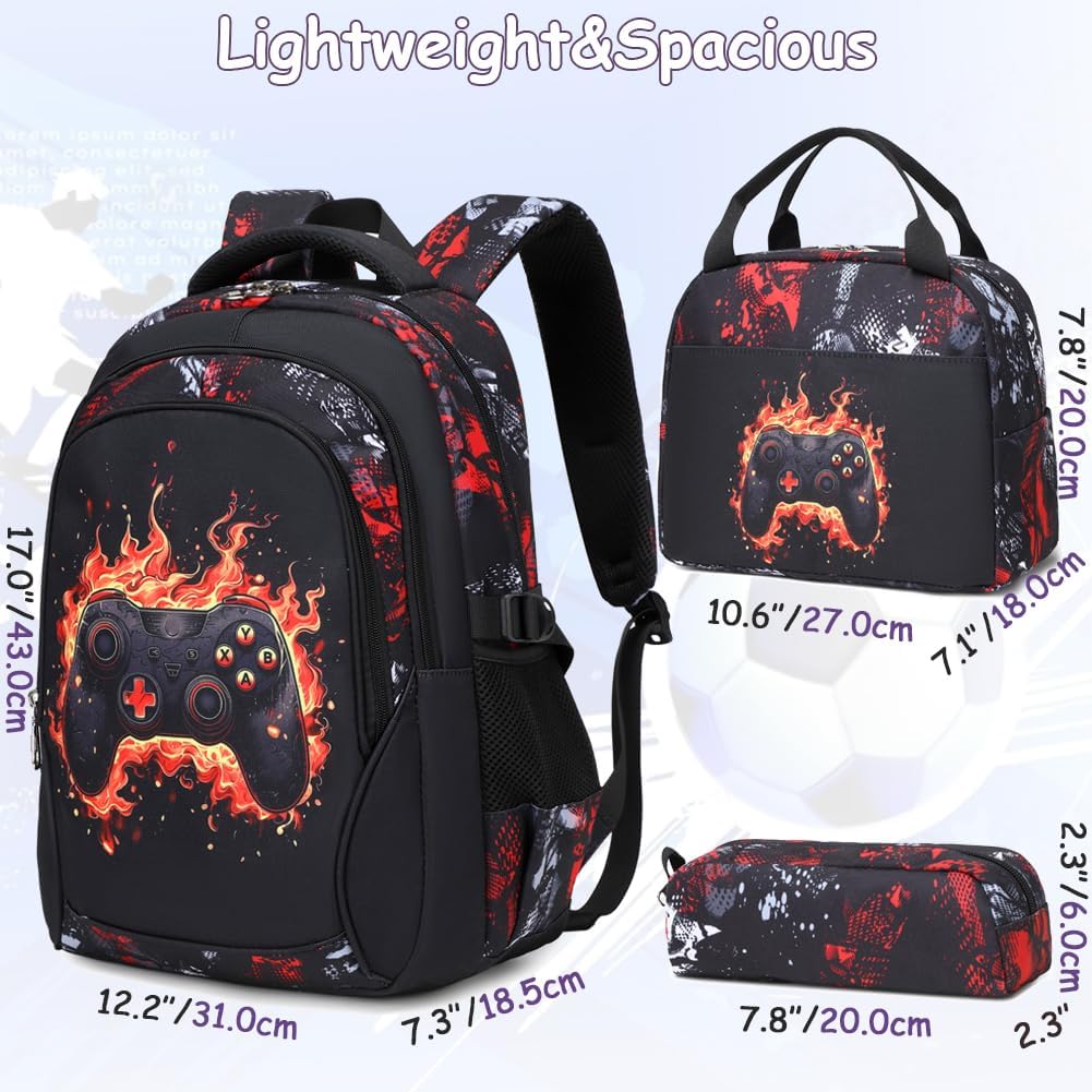 Meisohua Backpack for School Boys 3pcs Game Backpacks with Lunch Box Kids Bookbag for Boy Lightweight Daypack for Teen Boys
