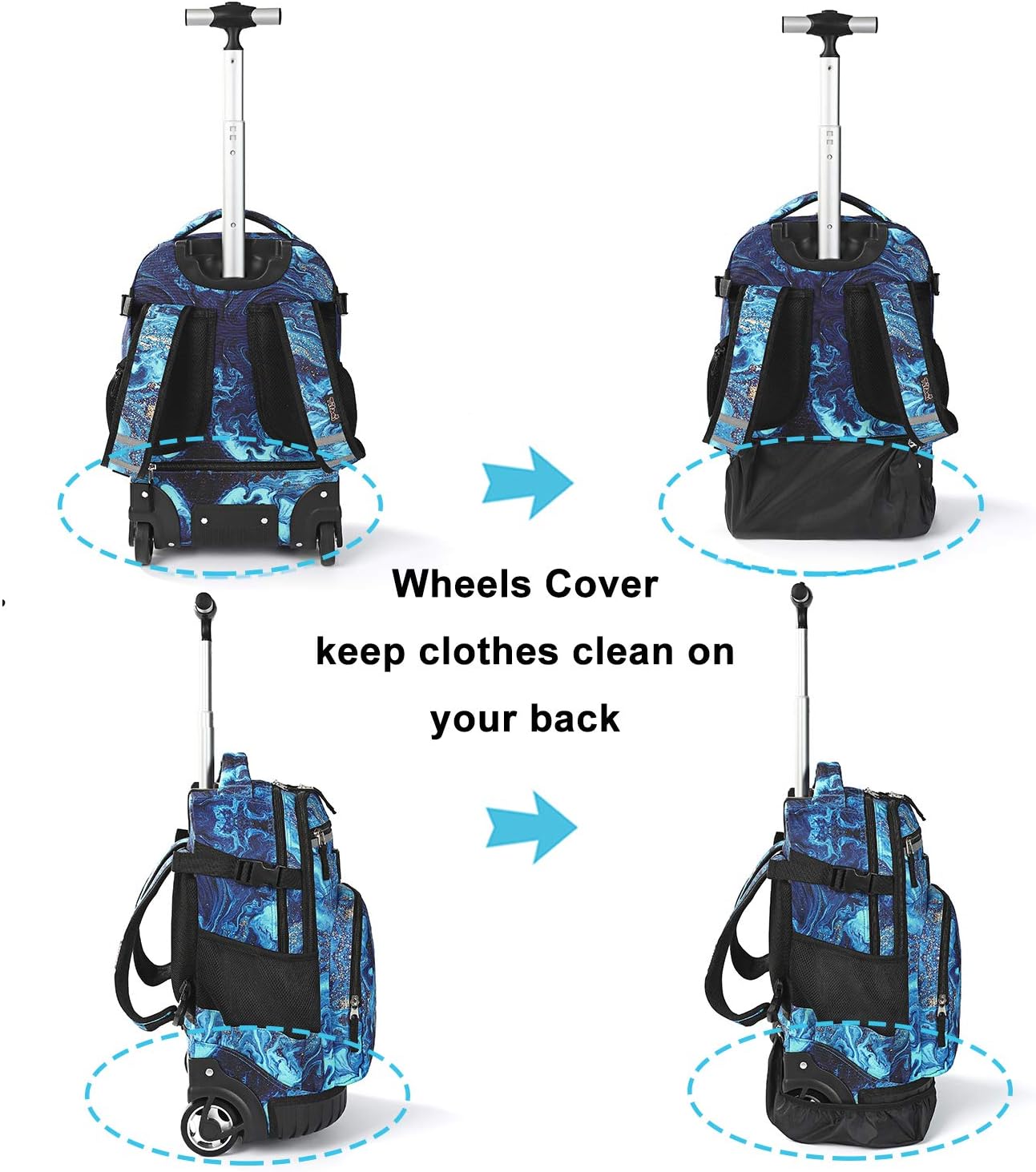 Tilami Rolling Backpack 19 inch with Lunch Bag Wheeled Laptop Backpack (Blue Wave)