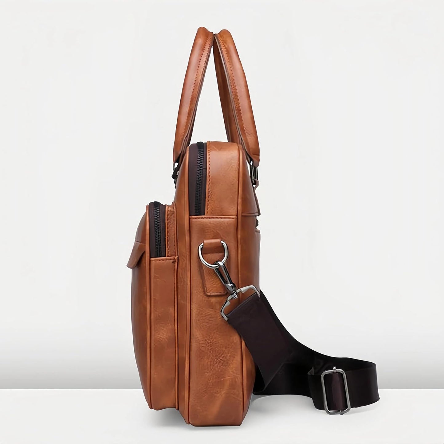 Vintage Leather Laptop Briefcase, 16 Inch Messenger Bag, Crossbody Shoulder Computer Satchel for Men Office Computer Bag