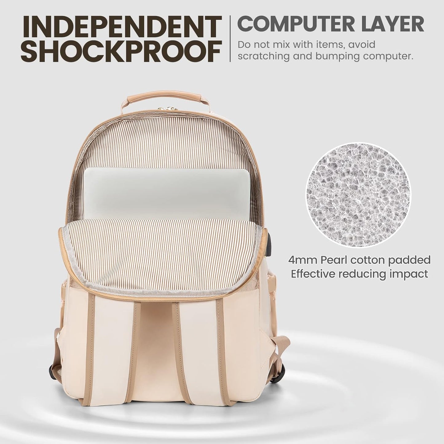 LOVEVOOK Laptop Backpack for Women 15.6 inch,Cute Womens Travel Backpack Purse,Professional Laptop Computer Bag,Waterproof Work Business College Teacher Bags Carry on Backpack with USB Port,Off-white