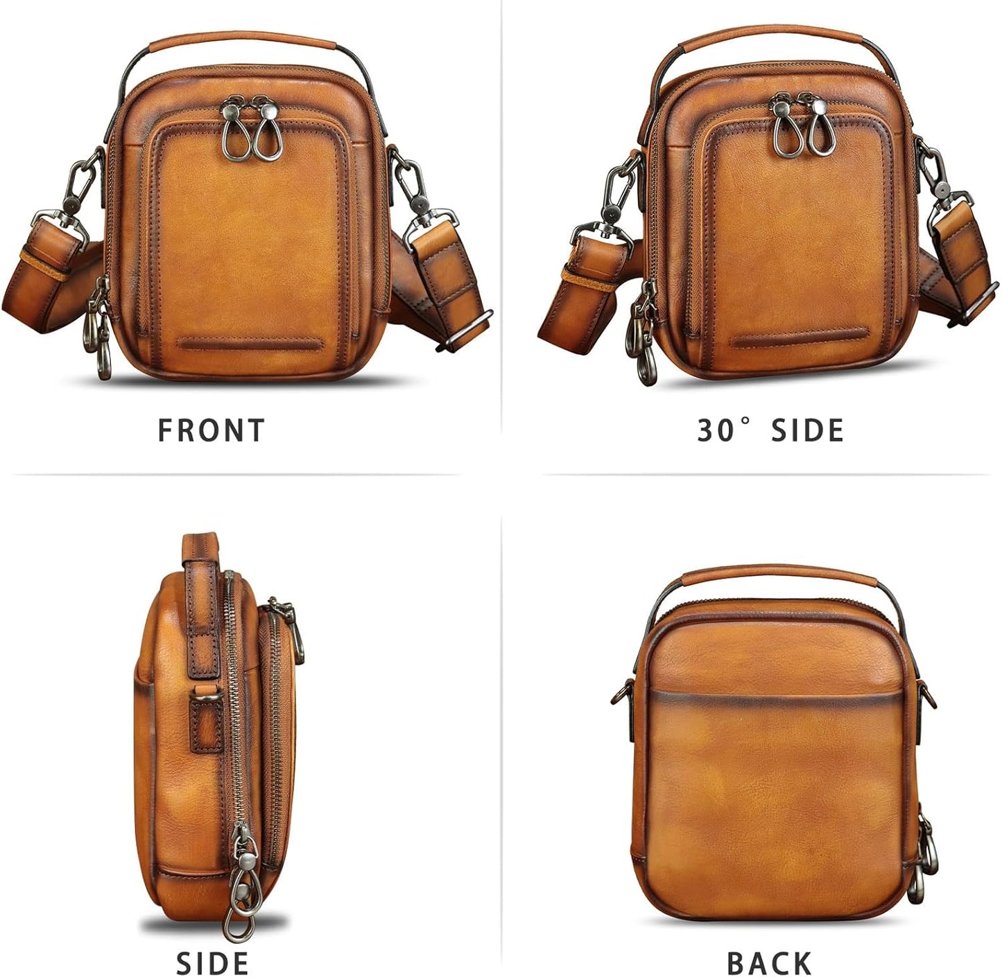 IVTG Genuine Leather Messenger Bag for Men Small Sling Purse Crossbody Shoulder Bags Satchel for Work Business Handbags