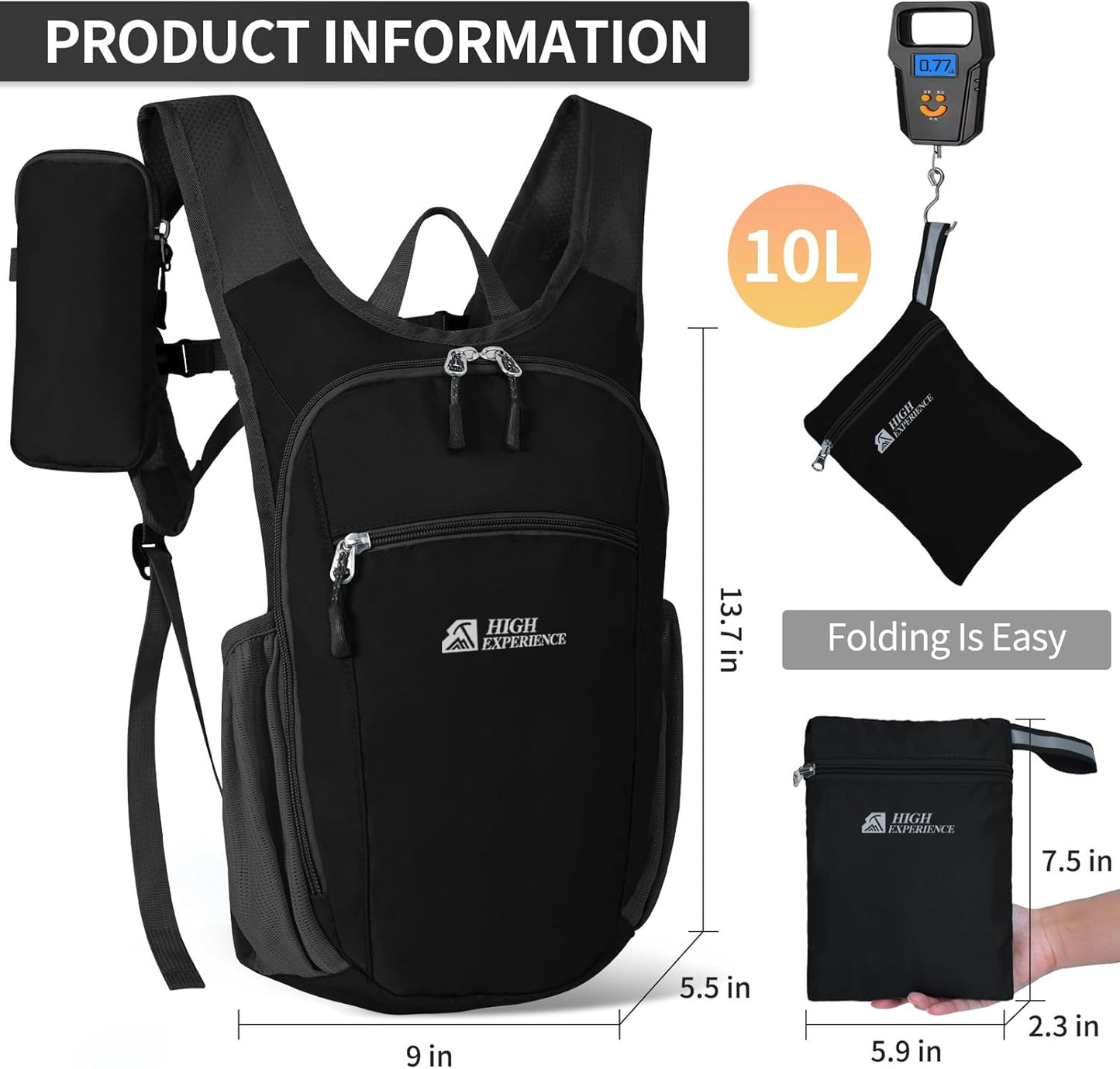 Hiking Backpack 10L/15L Small Daypack Lightweight Packable Travel Foldable Water Resistan for Women