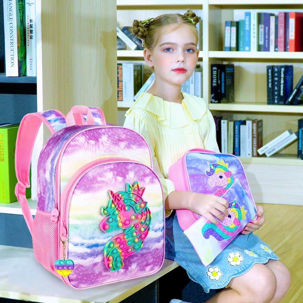 CCJPX 3PCS Backpack for Girls, 16" Kids Unicorn Bookbag and Lunch Box for Elementary Toddler Kindergarten Preschool School