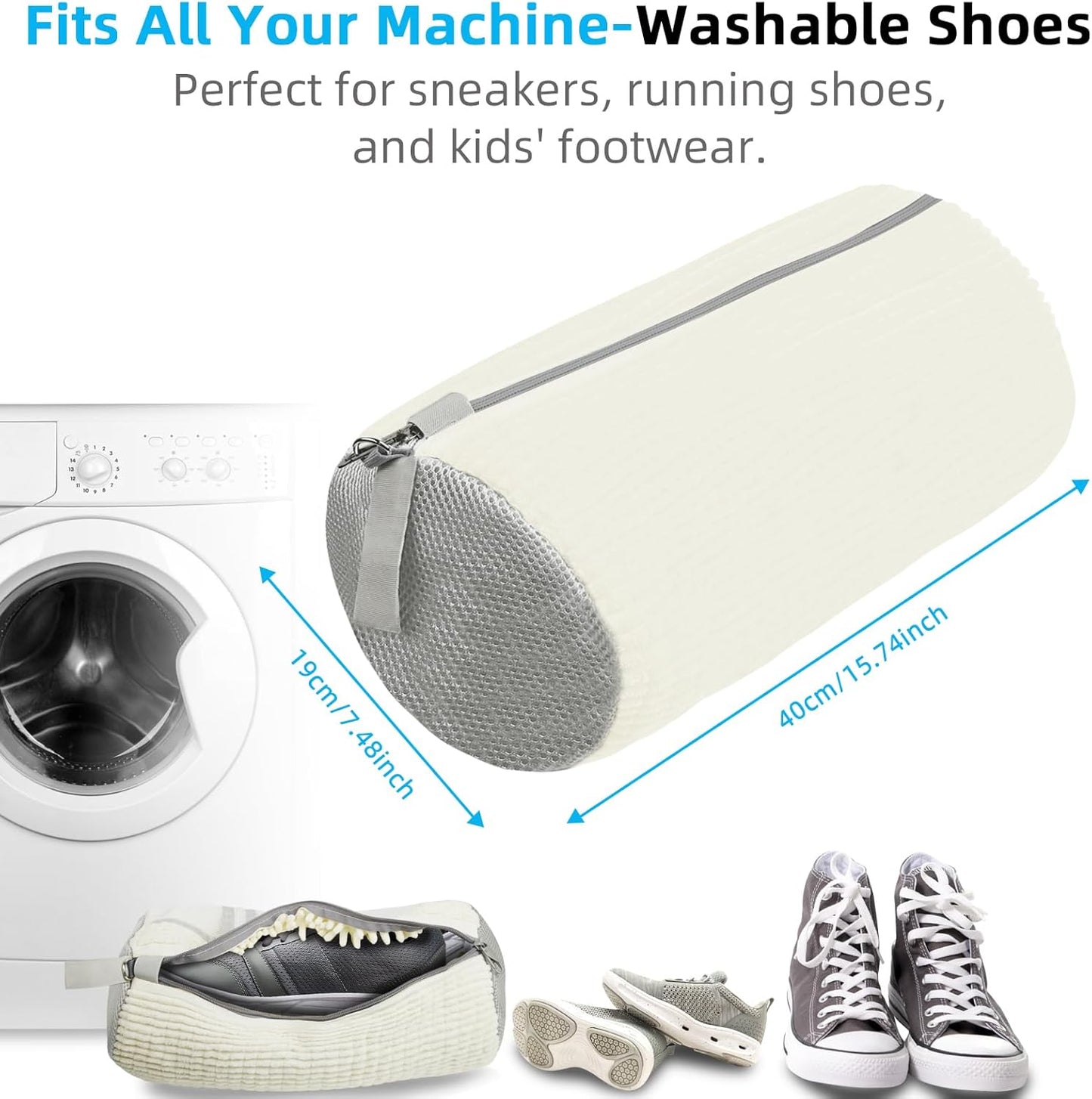 Shoe Washing Machine Bag | Laundry Shoe Bag for Washer and Dryer, 1pcs Reusable Shoes Cleaner Bags, Chenille Microfiber for Sneakers Tennis Shoes, Zipper with Lock Ring