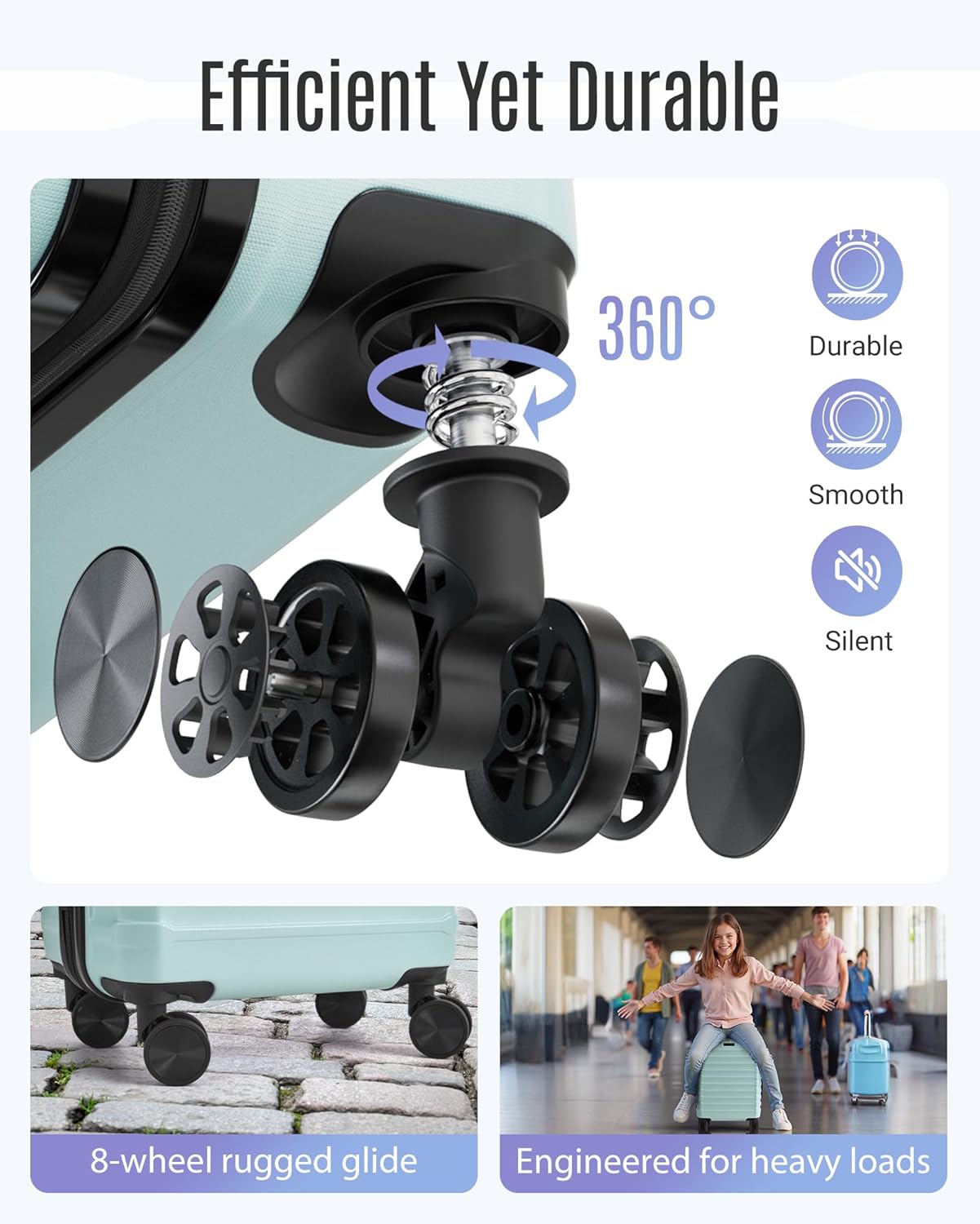 LIGHT FLIGHT Luggage Sets, 3 Piece Durable Suitcase Set with Spinner Wheels, 3 Pcs Hardside