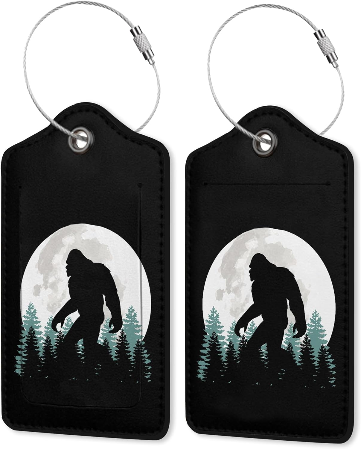 2 Pack Luggage Tag for Suitcase, Bigfoot Forest Moon Leather Suitcase Tags Identifiers with Privacy Name Address Labels & Durable Steel Loop for Women/Men Travel