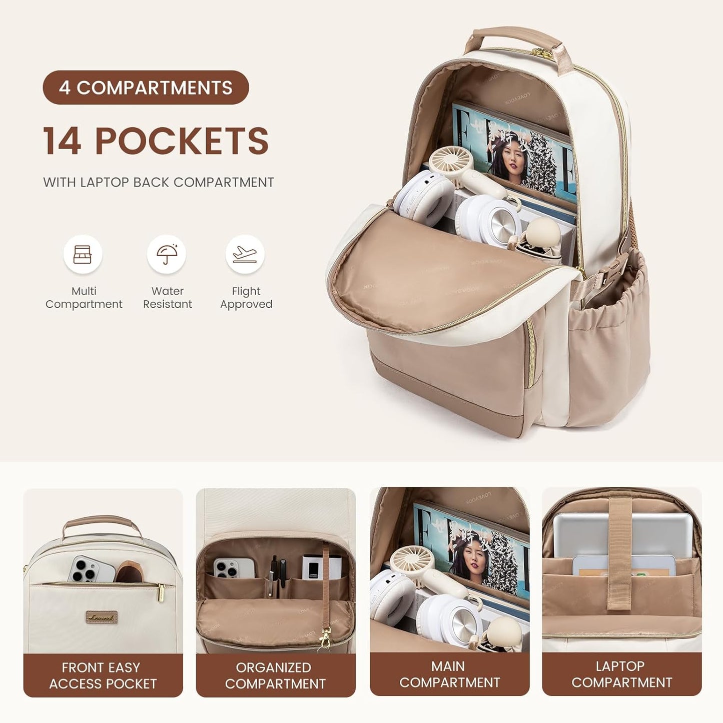 LOVEVOOK Laptop Backpack for Women with Pouch Pocket for Large Capacity Cup,15.6 Inch Laptop
