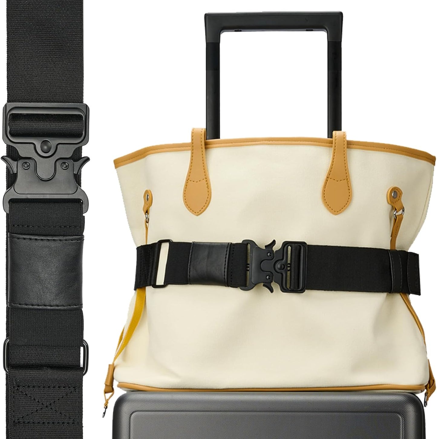 Travel Belt for Luggage, Adjustable Luggage Straps, Add a Bag Luggage Strap for Carry On Bag, Personalized Travel Accessories for Women & Men (Black)