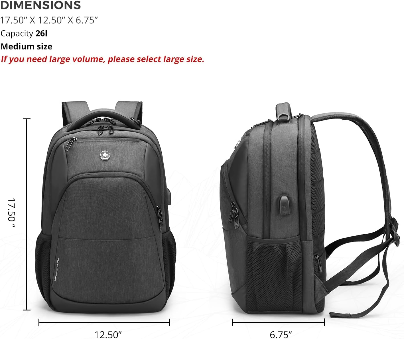 Swissdigital Design Travel Laptop Backpack for Men and Women, College Backpack with USB Charging