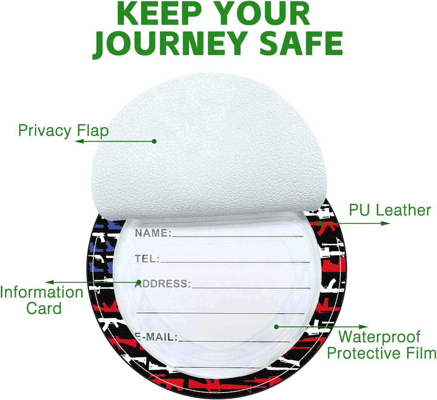 Round Cute Luggage Tags 2 Pack Us Flag Creative Baggage Tags,Cruise Travel Baggage Suitcases Tag with Stainless Steel Loop ID Tag Privacy Flap