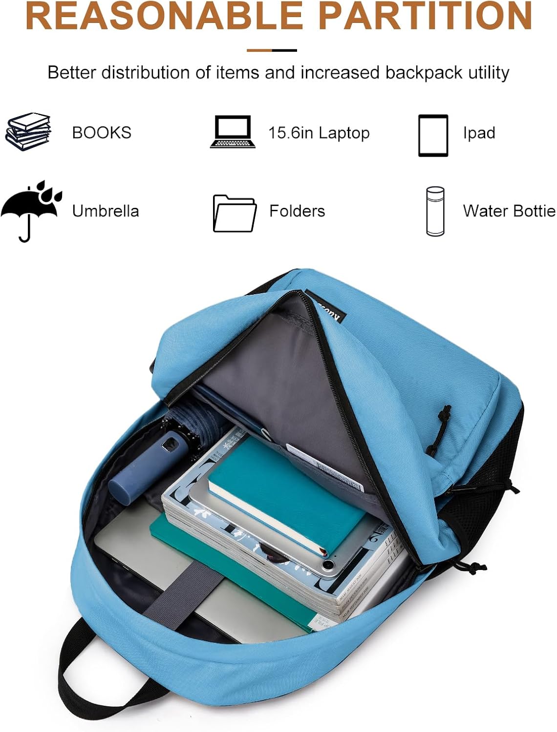 Backpack for School Teens Boys Girls, Lightweight Casual Backpacks for Men and Women, Classic Basic Water Resistant Casual Daypack, 15.6 Inch Laptop Bookbag for College High School, Light Blue