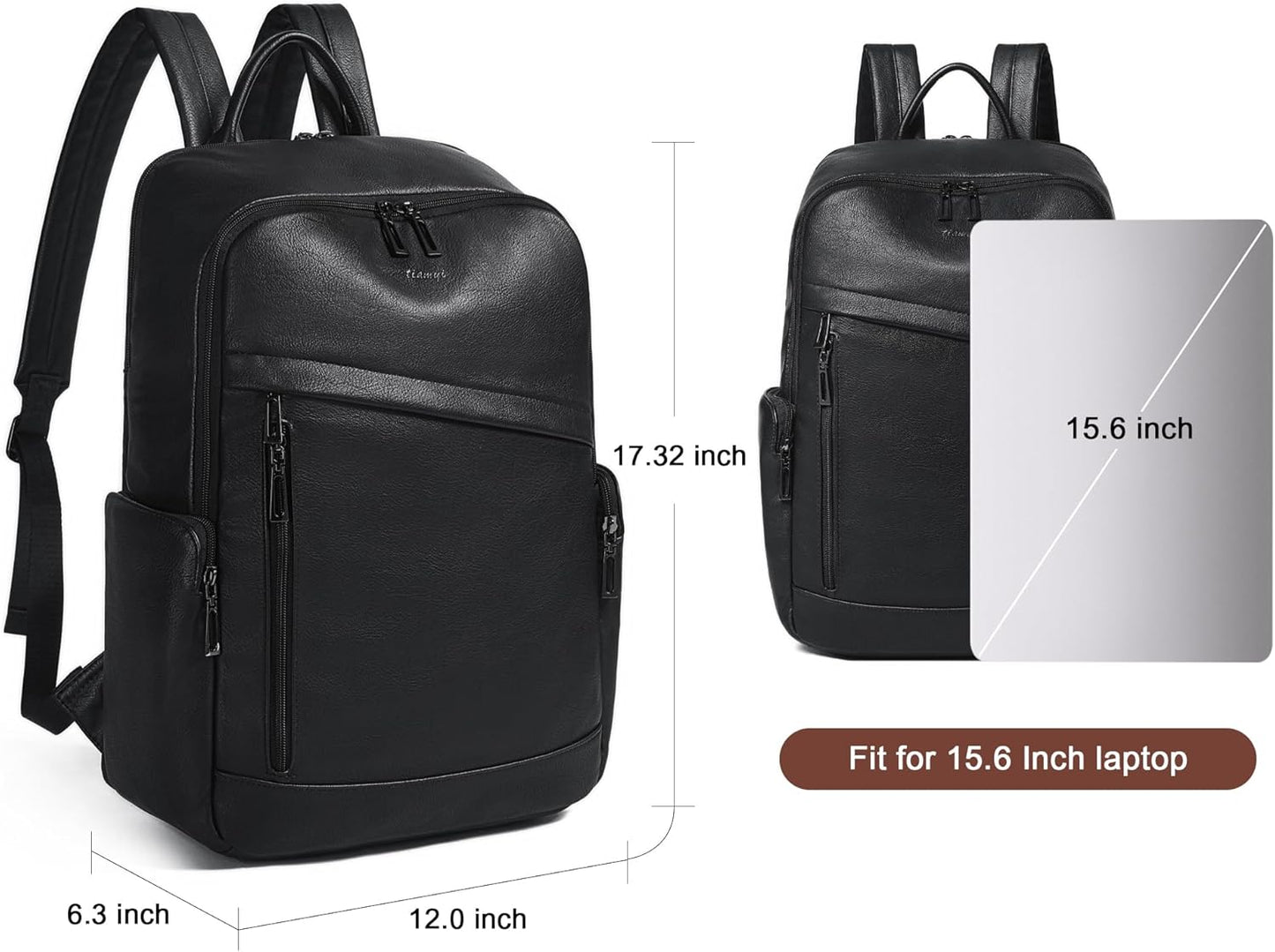 Computer Backpack for Women Soft Leather Back pack with 15.6 inch Laptop Compartment, Fashion Ladies Travel Backpack, Black