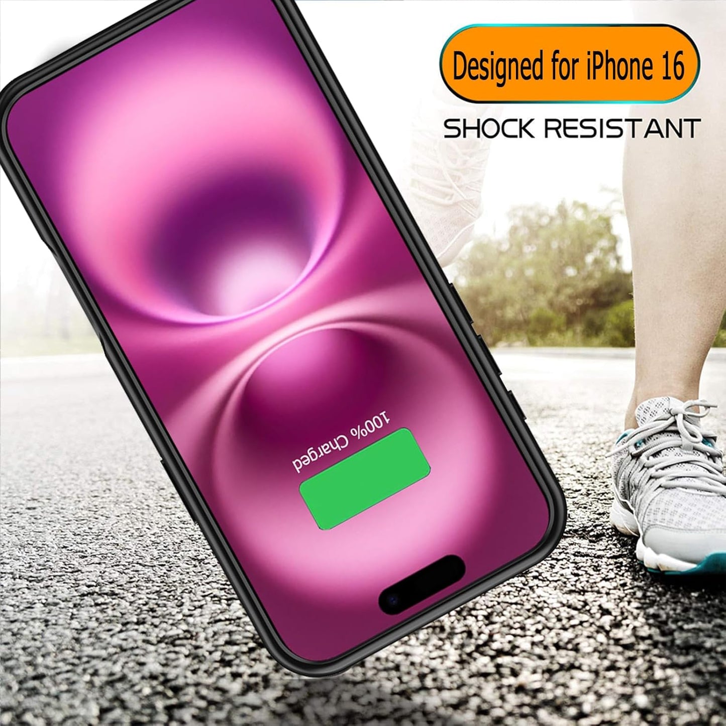 Battery Case for iPhone 16,Full Encircle 10000mAh High Capacity Rechargeable Portable Charger Case Extended Battery Pack Compatible with iPhone 16 (6.1 inch) Wireless Charging Cover with Carplay-Black