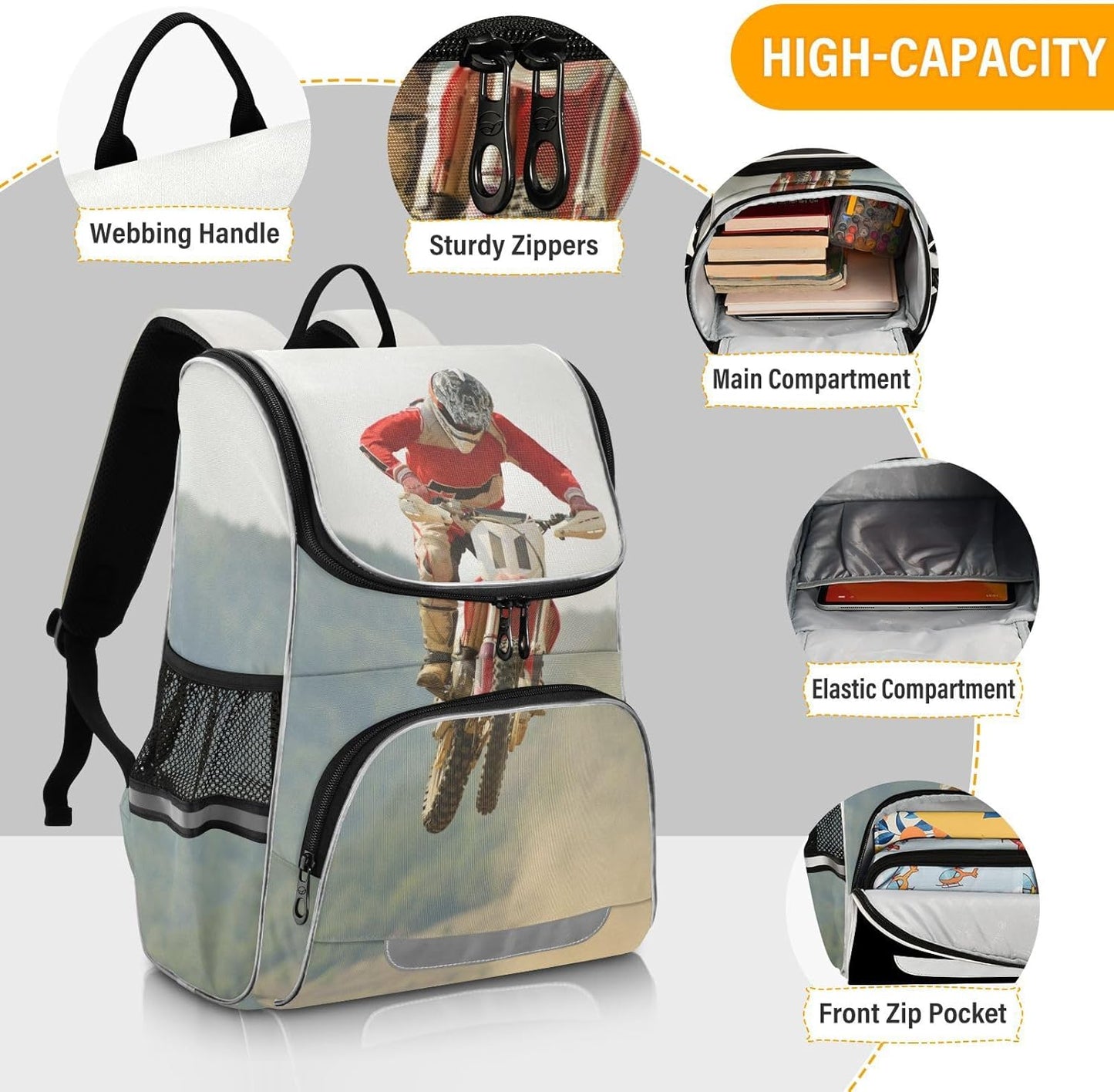Motorcross Bike Cute Backpack For Girls Kids Backpack Boys Teen School Bag Bookbag Travel Daypacks