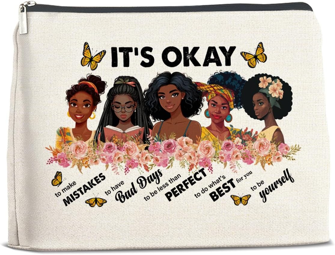 Inspirational Black Women Gifts Makeup Bag, Motivational Gifts for Black Women Girl African American, Zipper Makeup Pouch