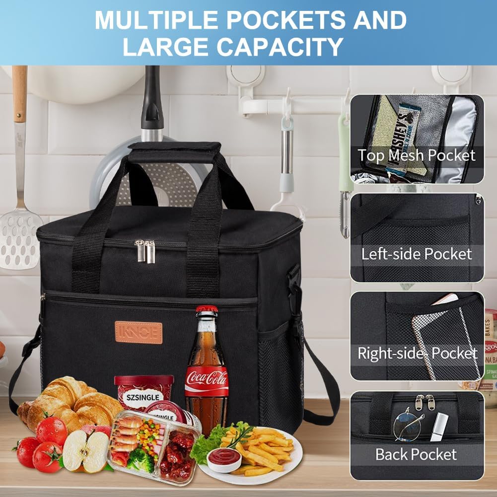 iknoe 24 Can Insulated Cooler Bag, Leakproof Lunch Tote Bag Black