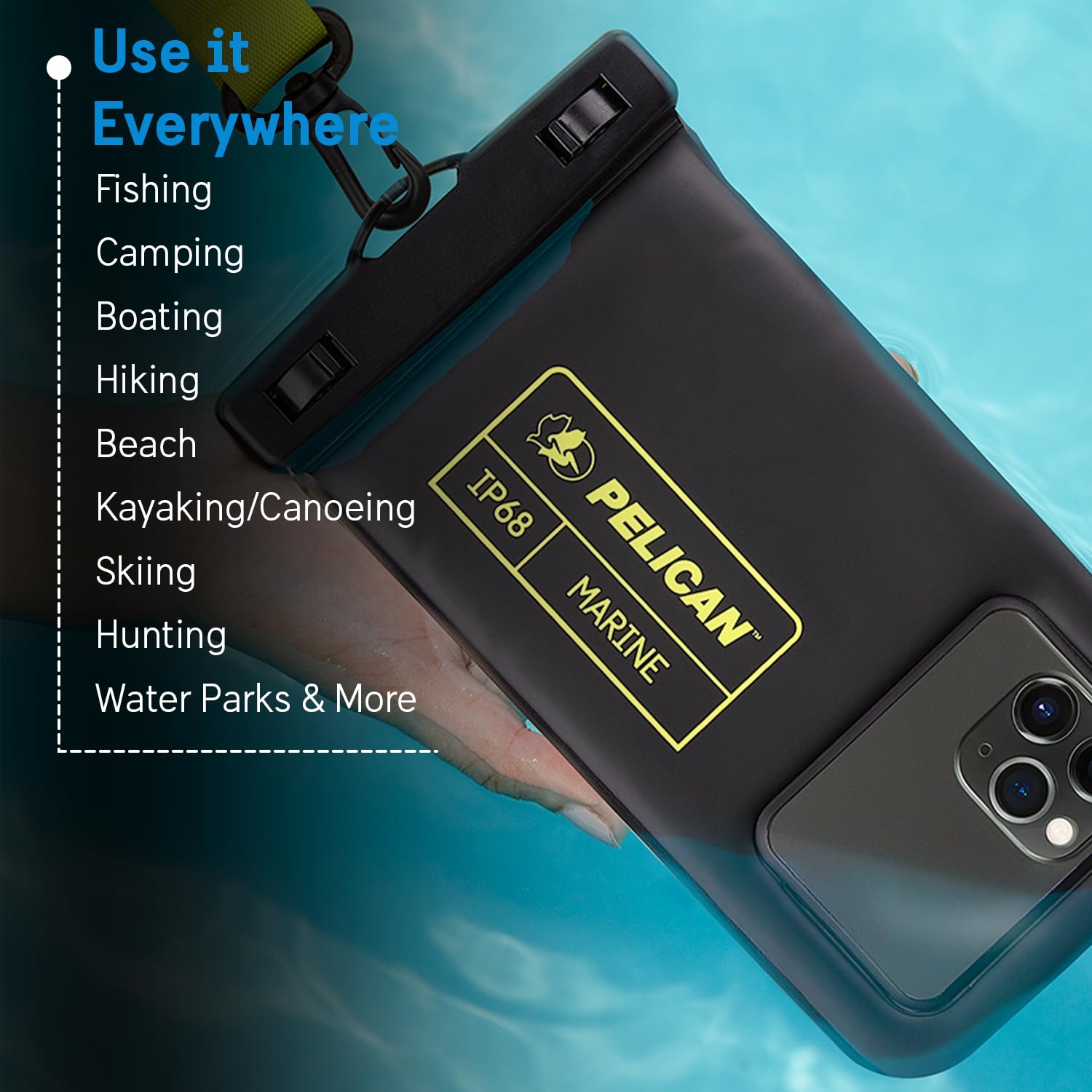 Pelican 2 Pack Marine Waterproof Phone Pouch (Regular) -Black/Hi-Vis Yellow
