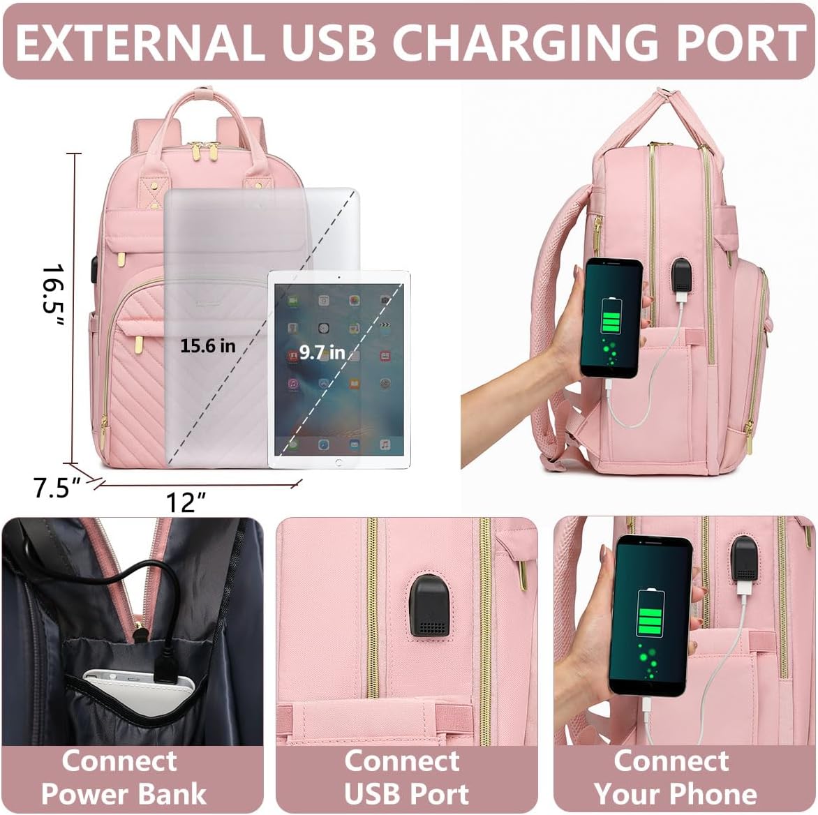 Laptop Backpack for Women Work Bag - 15.6 inch Travel Backpack with USB Charger Business Computer
