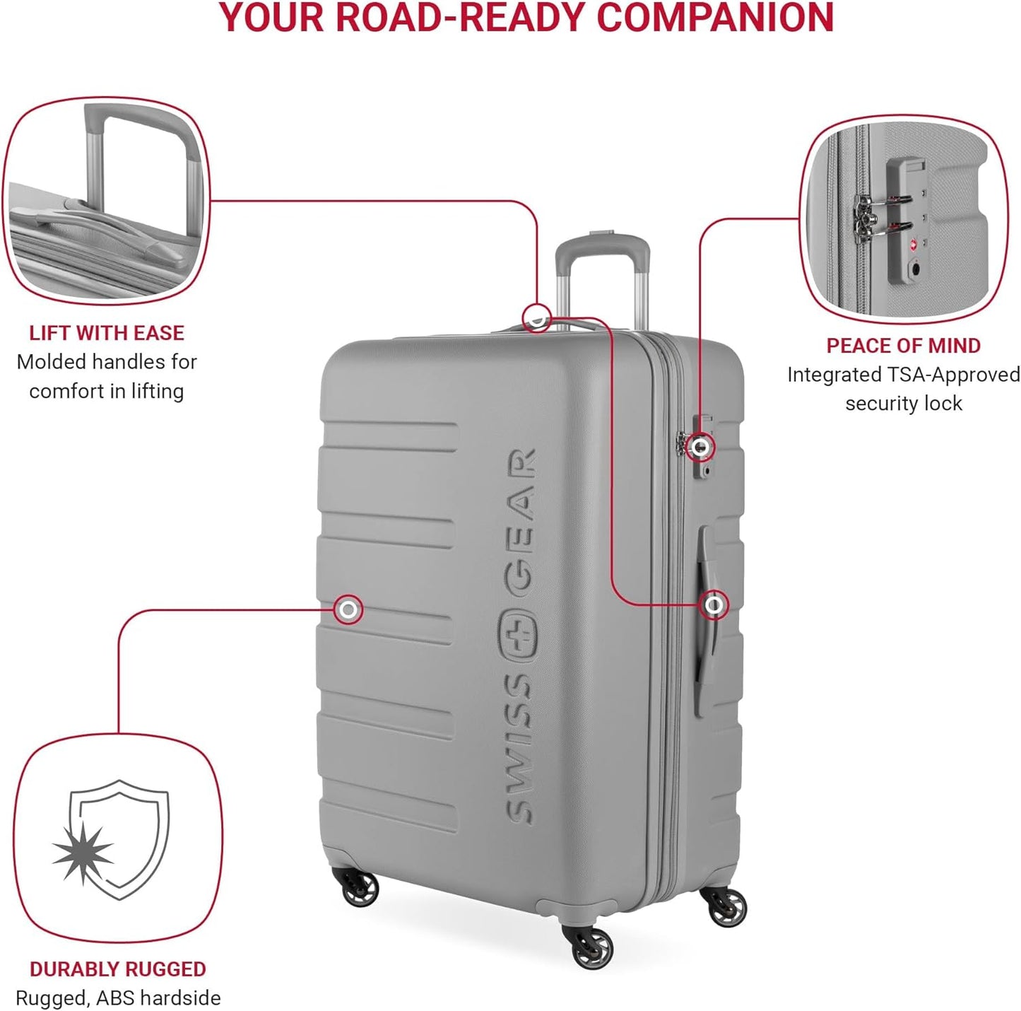 SwissGear 7366 Signature Hardside Expandable Luggage with Spinner Wheels, TSA Lock, Grey, Checked-Large 27-Inch