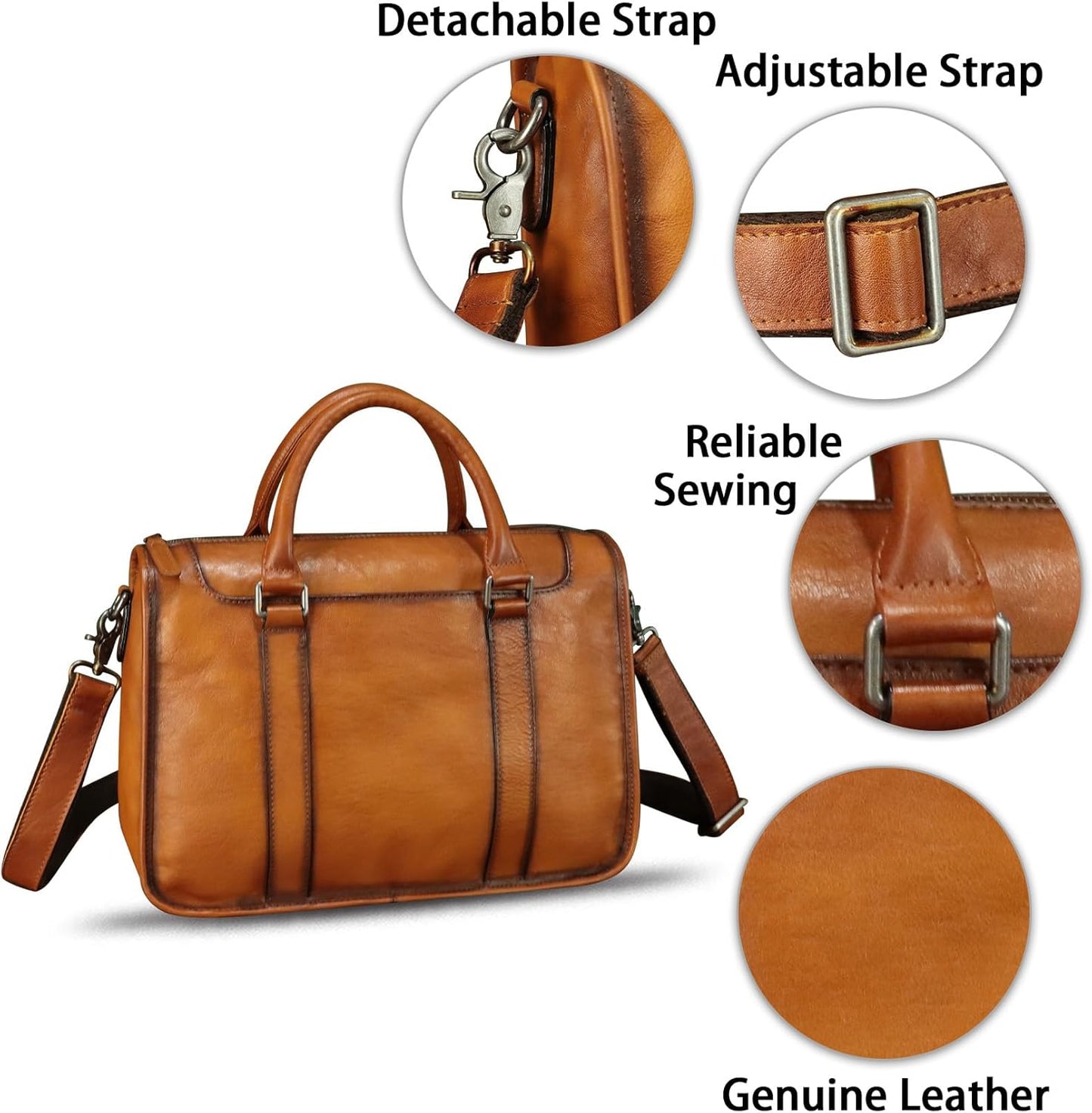 Genuine Leather Messenger Briefcase Bags for Men Vintage Real Leather Shoulder Purse Crossbody Bag Computer Laptop Bag