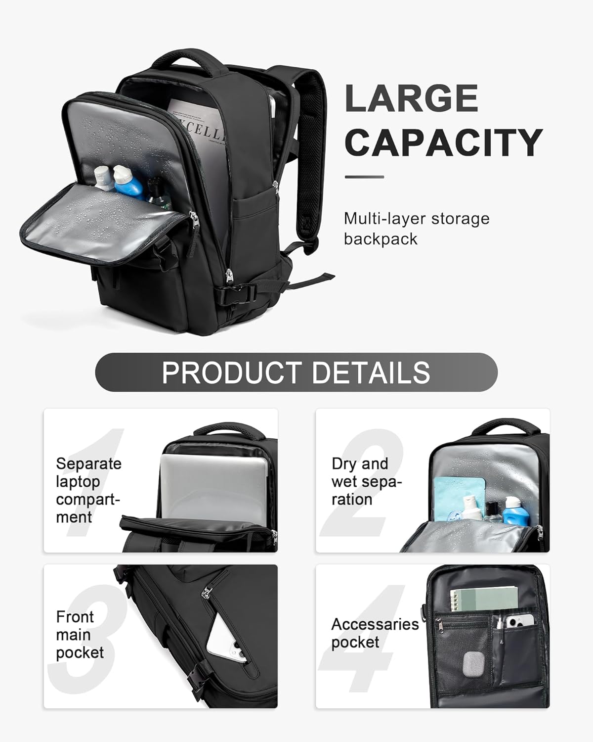 WONHOX Large Travel Backpack Carry on Flight Approved Laptop Work Business Backpack for Women Men