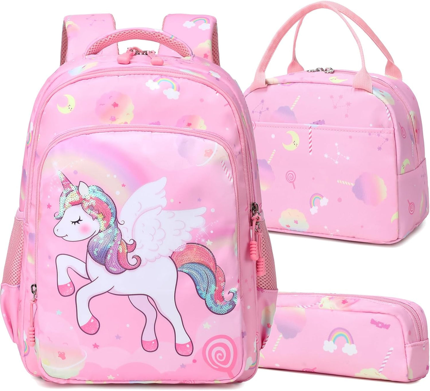 Meisohua Girls Backpack with Lunch Box 3 in 1 Set Kids Backpack for Girls Preschool Kindergarten Elementary School Backpack