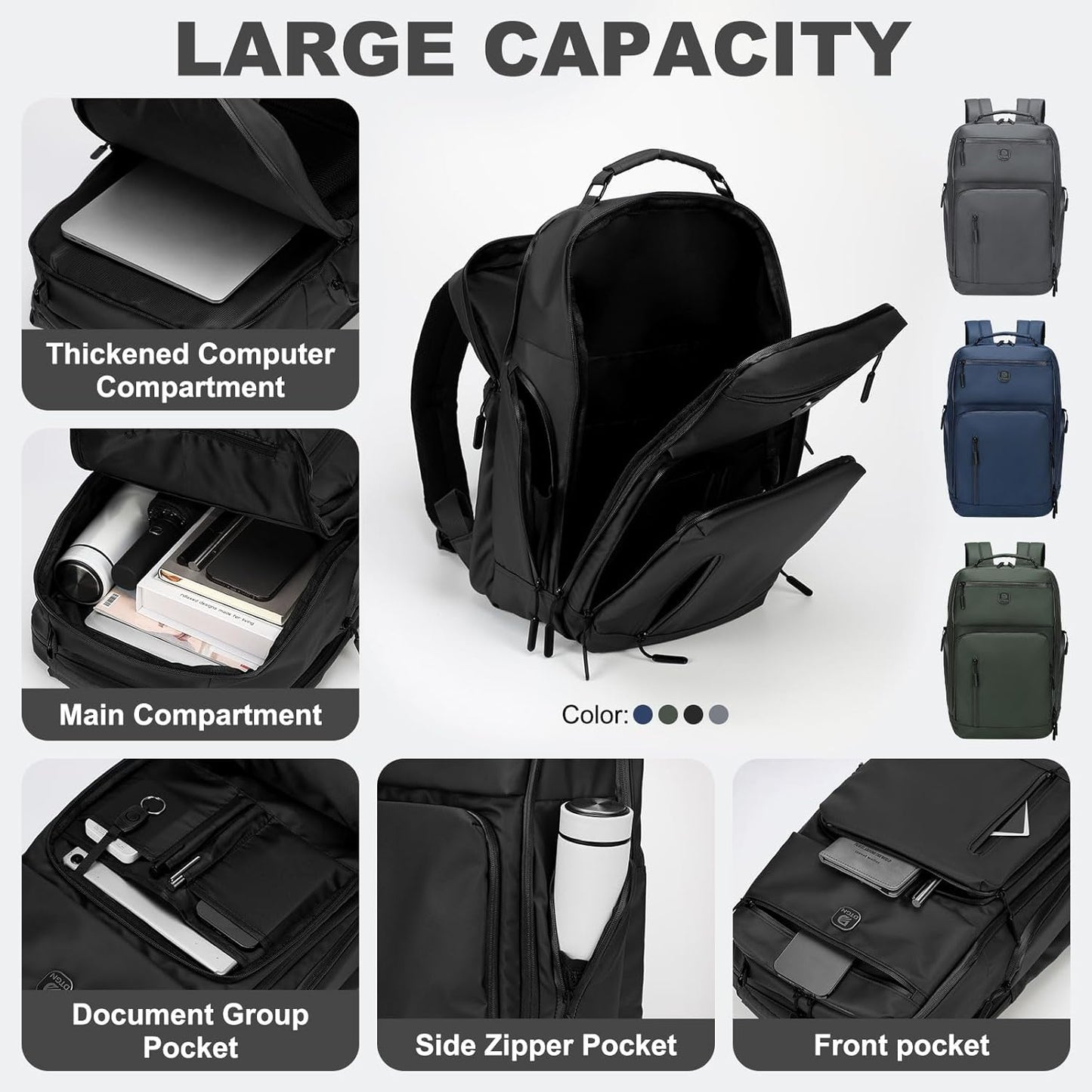 Large Capacity Water Resistant Laptop Backpack, 17 Inch Airplane Approved Durable Bag for College, Business Travel, Black