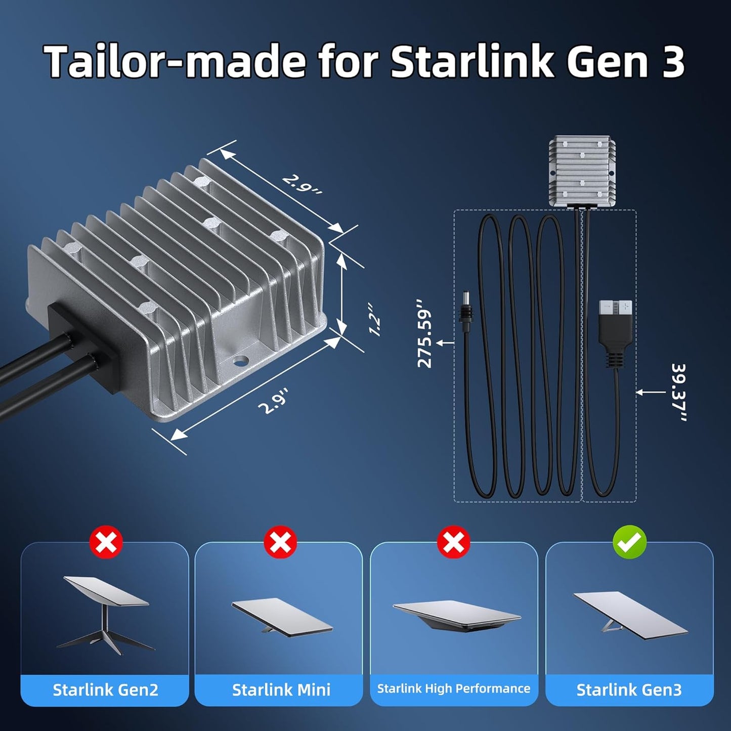 DAIERTEK Starlink Gen 3 Boost Power Cable, 26FT 18AWG with SB50 Plug, 57V 4.5A Output 10-36V Input Step-Up Cord for DC Vehicle RV Truck
