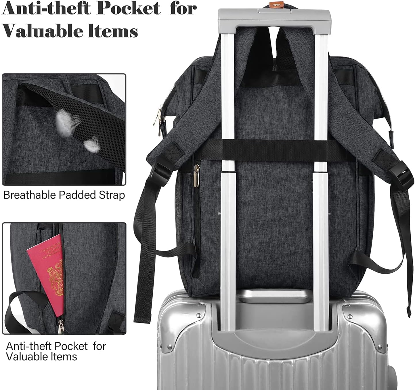 Women Backpack Travel Laptop Bag - 15.6 Inch Anti Theft Slim Backpack with USB Charging Port, Water Resistant Sturdy- School College, Ergonomic, Fits Notebook, Black